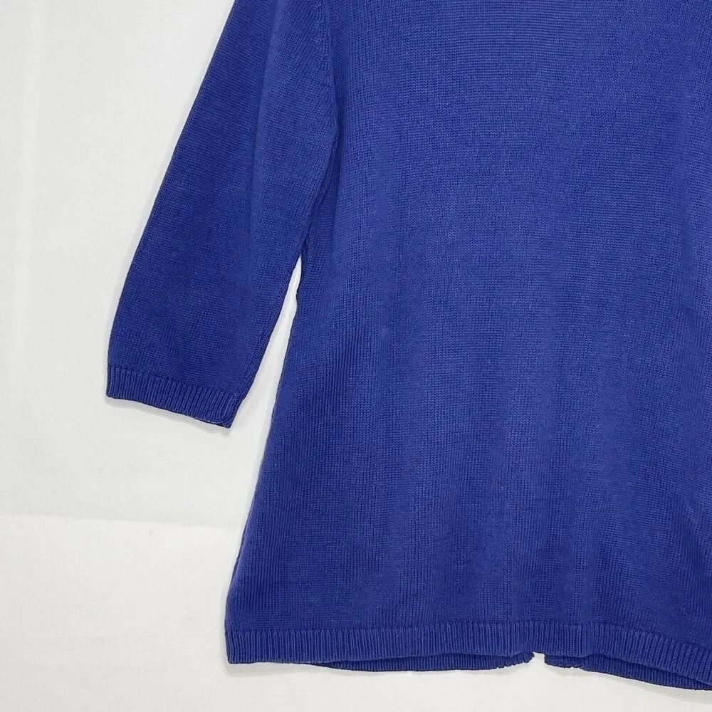 D&Co Women’s Small Cable Knit Sweater Cardigan Navy Blue One Button 3/4 Sleeve
